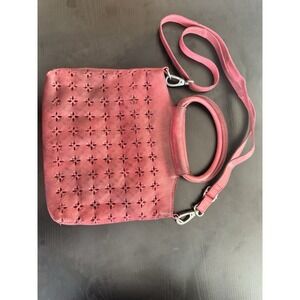 Latico Leathers Burgundy Leather Laser Cut Floral Crossbody Bag Handcrafted